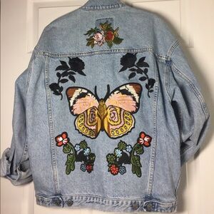 Vintage Gap Jean Jacket custom moth flower Patches
